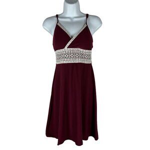 So Womens Burgundy Spaghetti Strap Dress With White Trim Size XS
